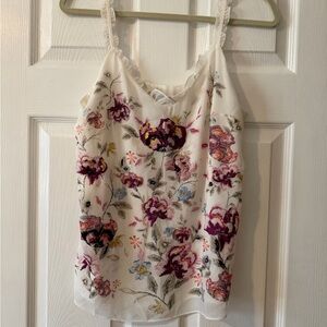 Floral Embroidered Ivory Tank Top with Purple Accents